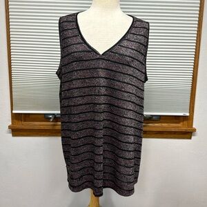 Lane Bryant NWT Black Pink Metallic Sparkle Striped Sleeveless Swing Tank Top
